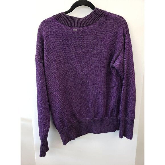 DKNY NWT Purple Glitter Sparkle V-Neck Sweater Top - Picture 5 of 7